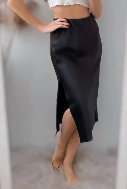 Jupe Midi Satin Noire